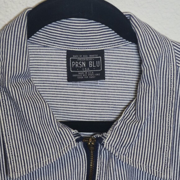 Prison Blues PRSN BLU Hickory Stripe Half Zip Work Shirt USA Made Large Tall - Picture 4 of 7